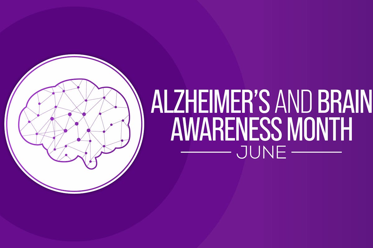 Alzheimer's and Brain awareness month is observed every year in June. it is an irreversible, progressive brain disorder that slowly destroys memory and thinking skills. Vector illustration