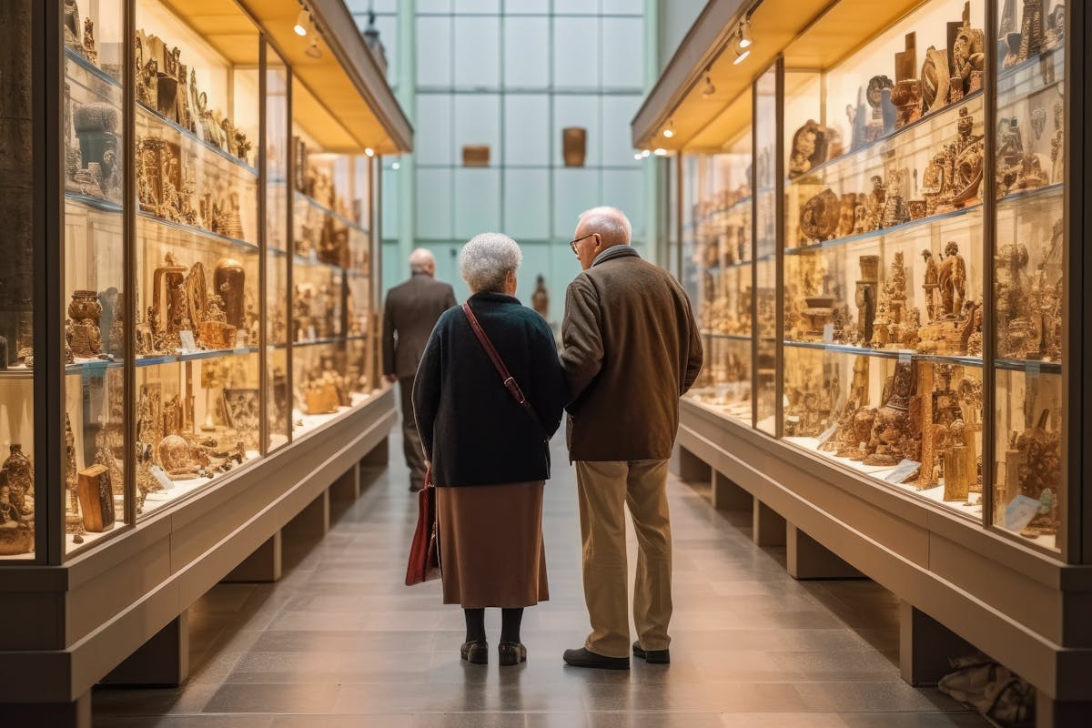 senior couple exploring a museum together, generative ai