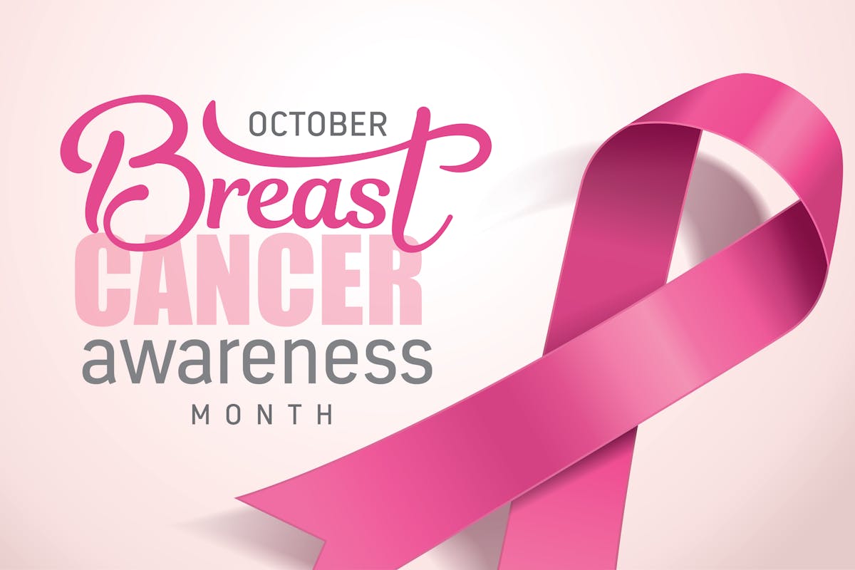 Breast Cancer Awareness Month poster design with pink ribbon