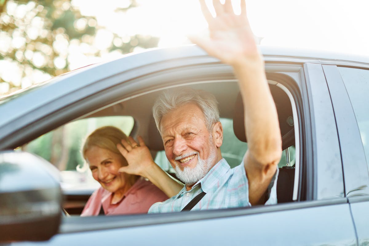 senior car couple woman man driving happy old retirement elderly retired lifestyle vehicle travel mature adult transport male female automobile auto drive transportation