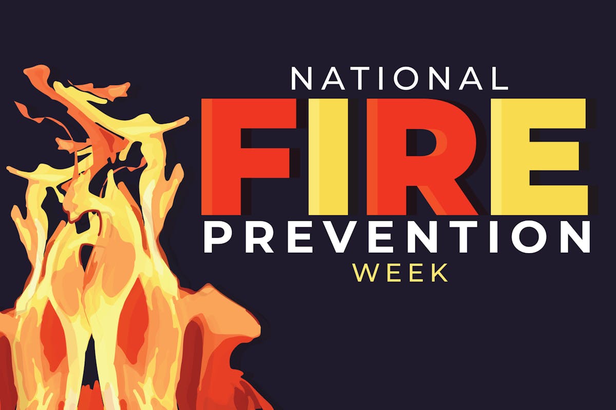 bold, graphic-style poster for National Fire Prevention Week