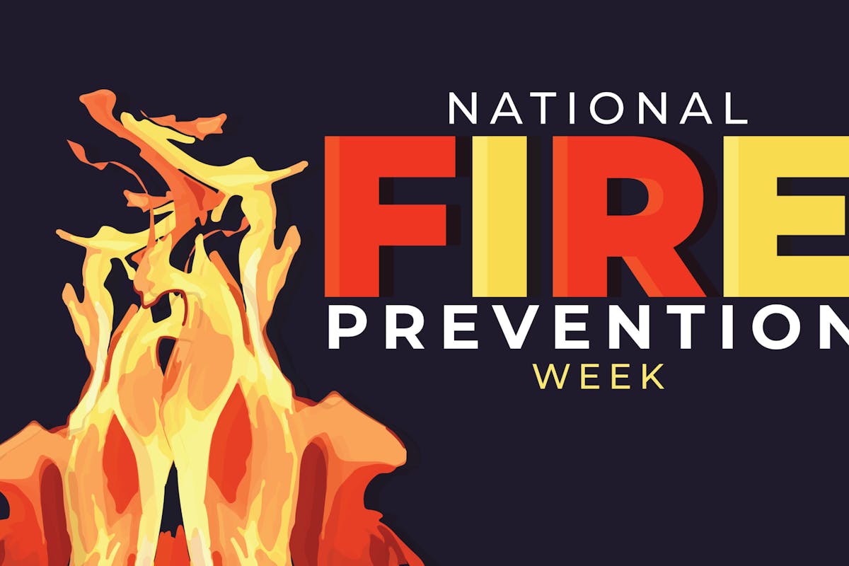 bold, graphic-style poster for National Fire Prevention Week