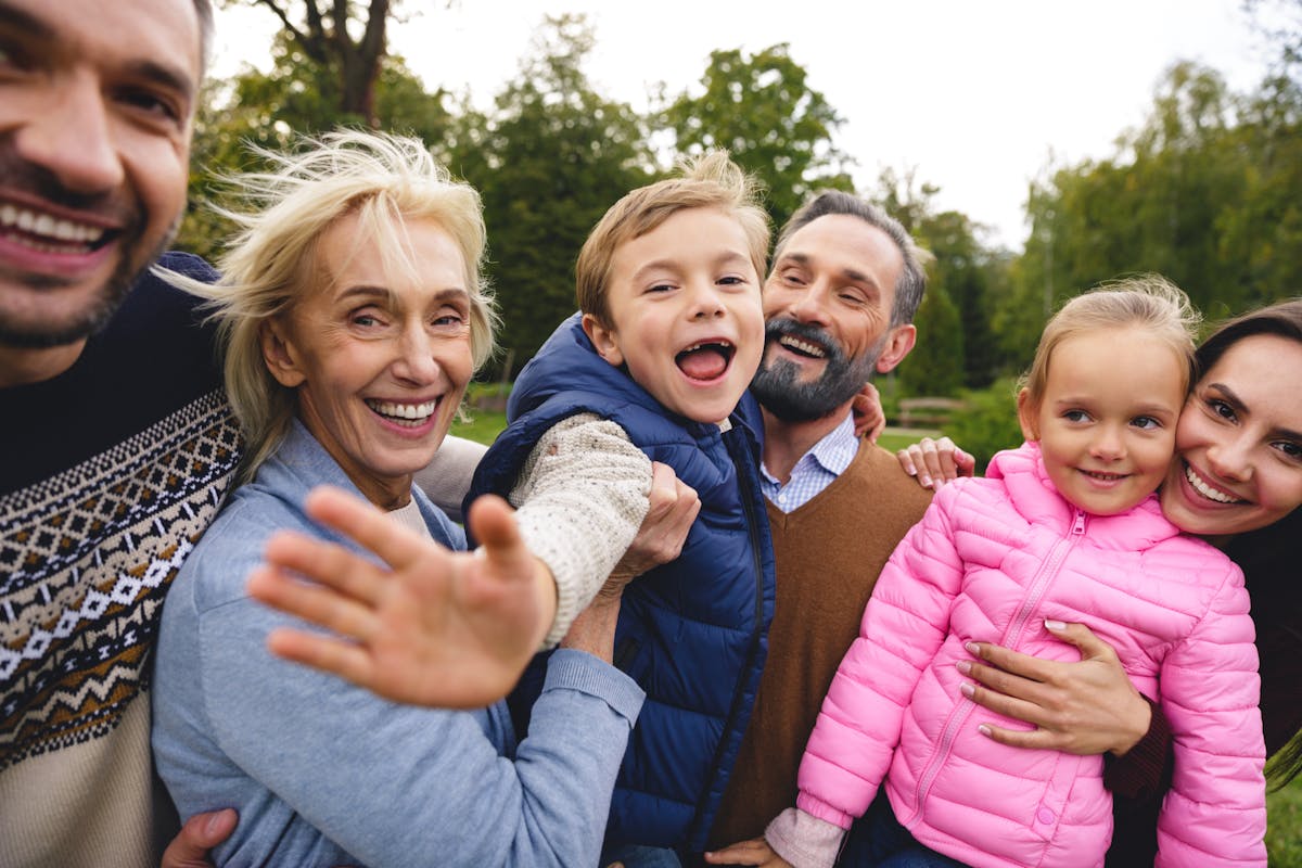 Big beautiful happy family having fun together