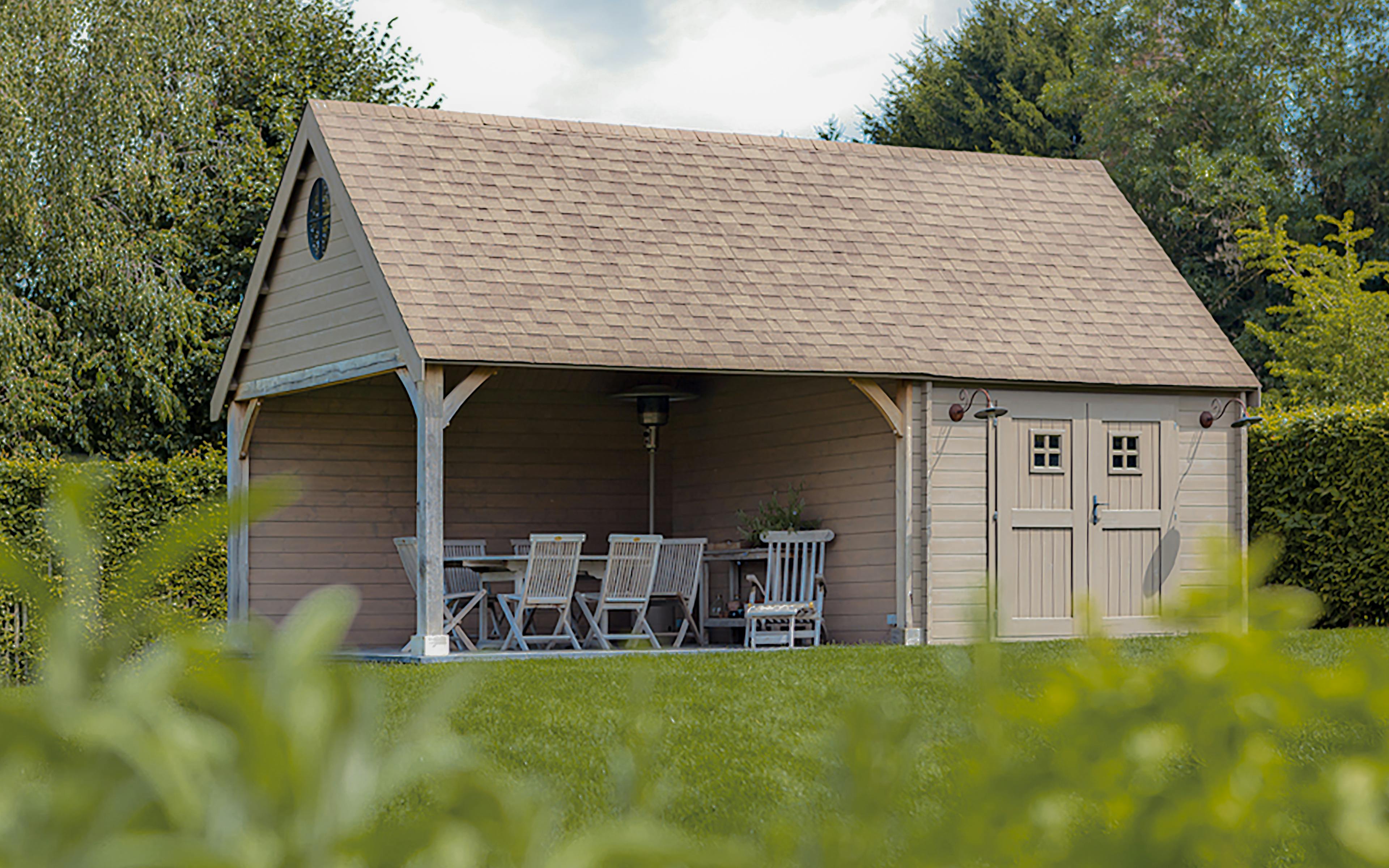 tuinhuis met terras landelijk eik