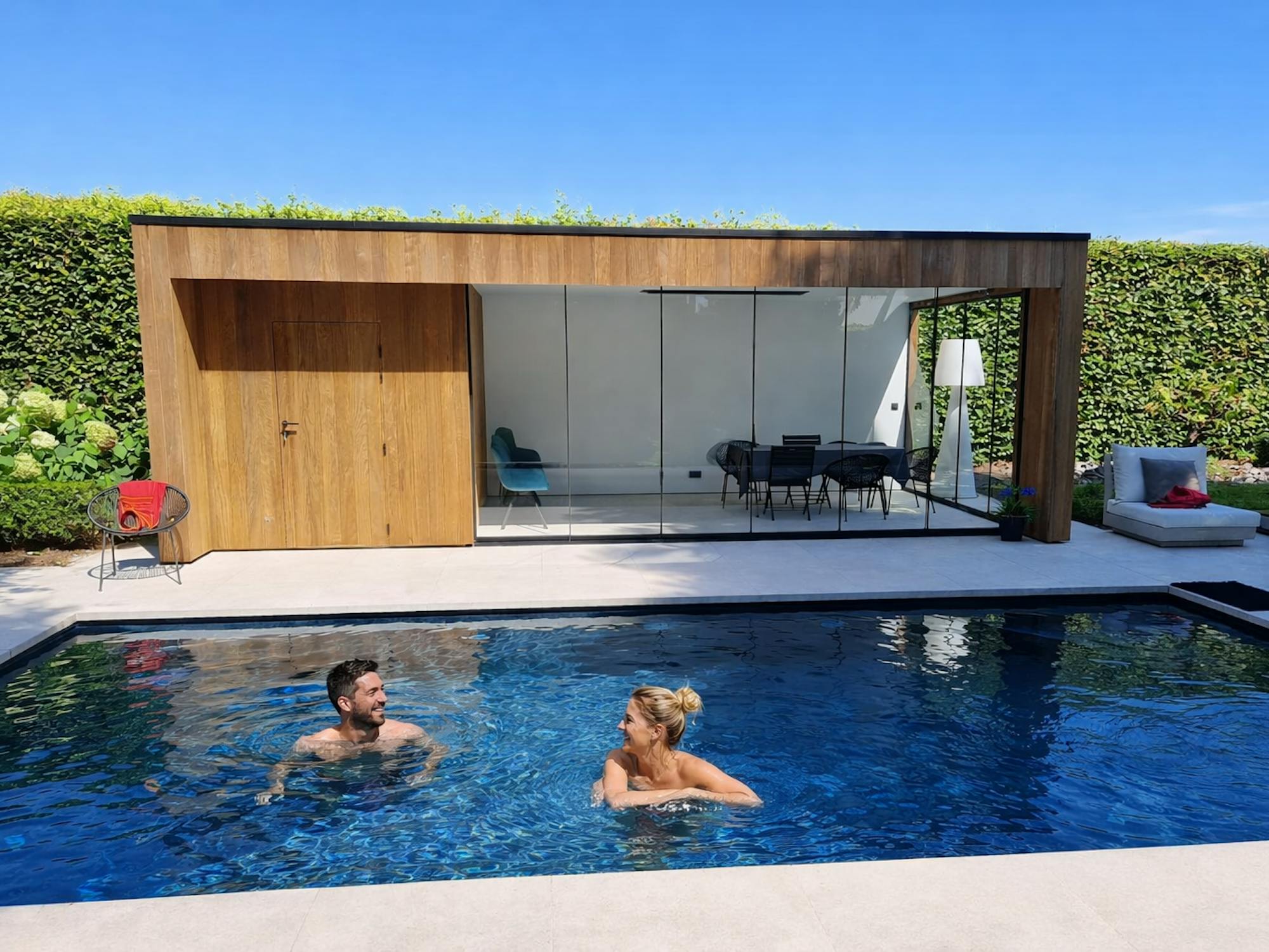 Poolhouse in houtskelet met gyproc afgewerkt