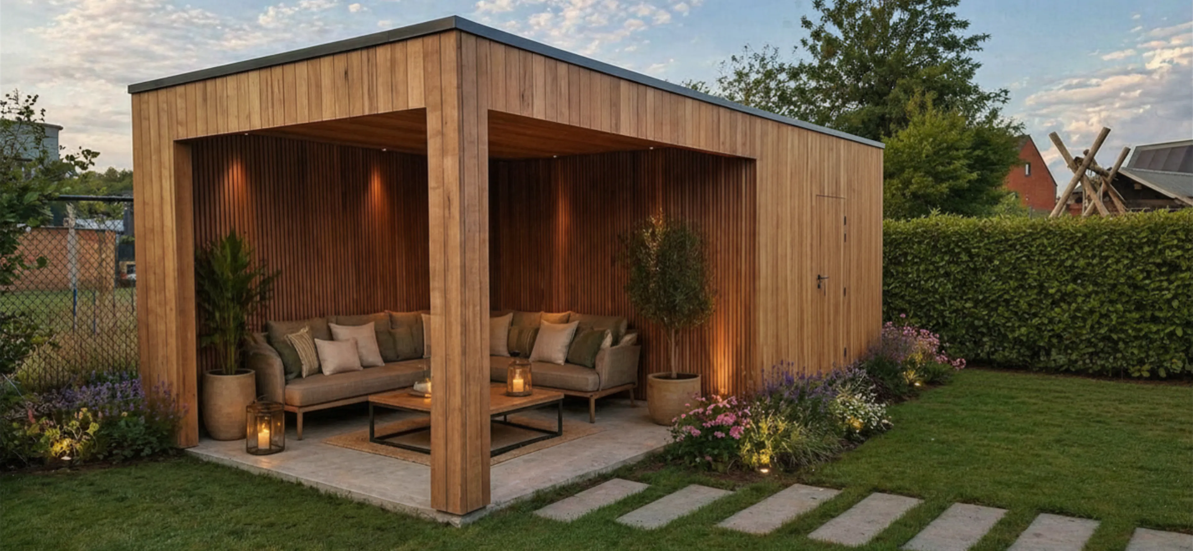 tuinberging met afdak in onderhoudsvrij hout
