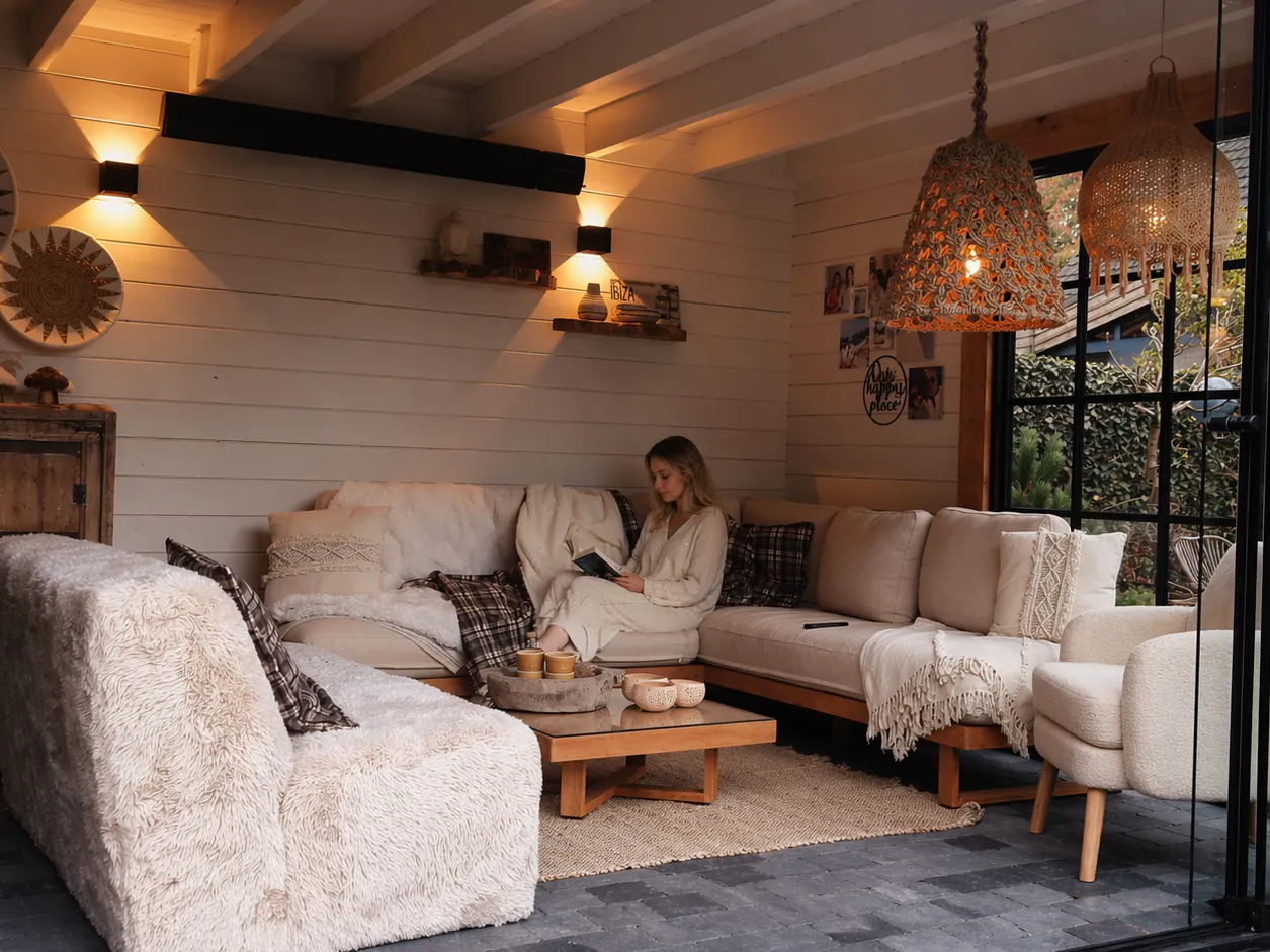 inrichting poolhouse warme materialen en zachte tinten