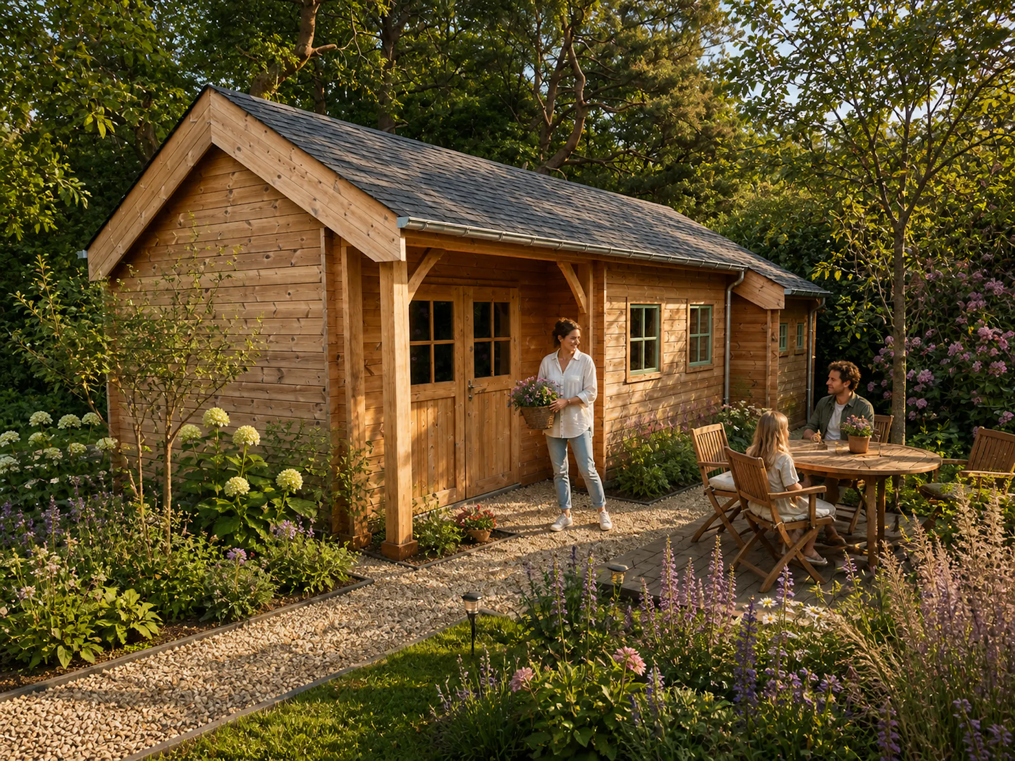 tuinhuis in romantische tuin