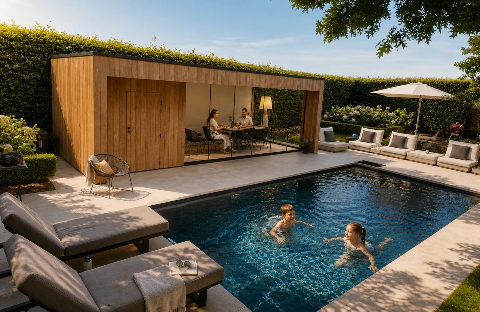 poolhouse in frake hardhout ecologisch