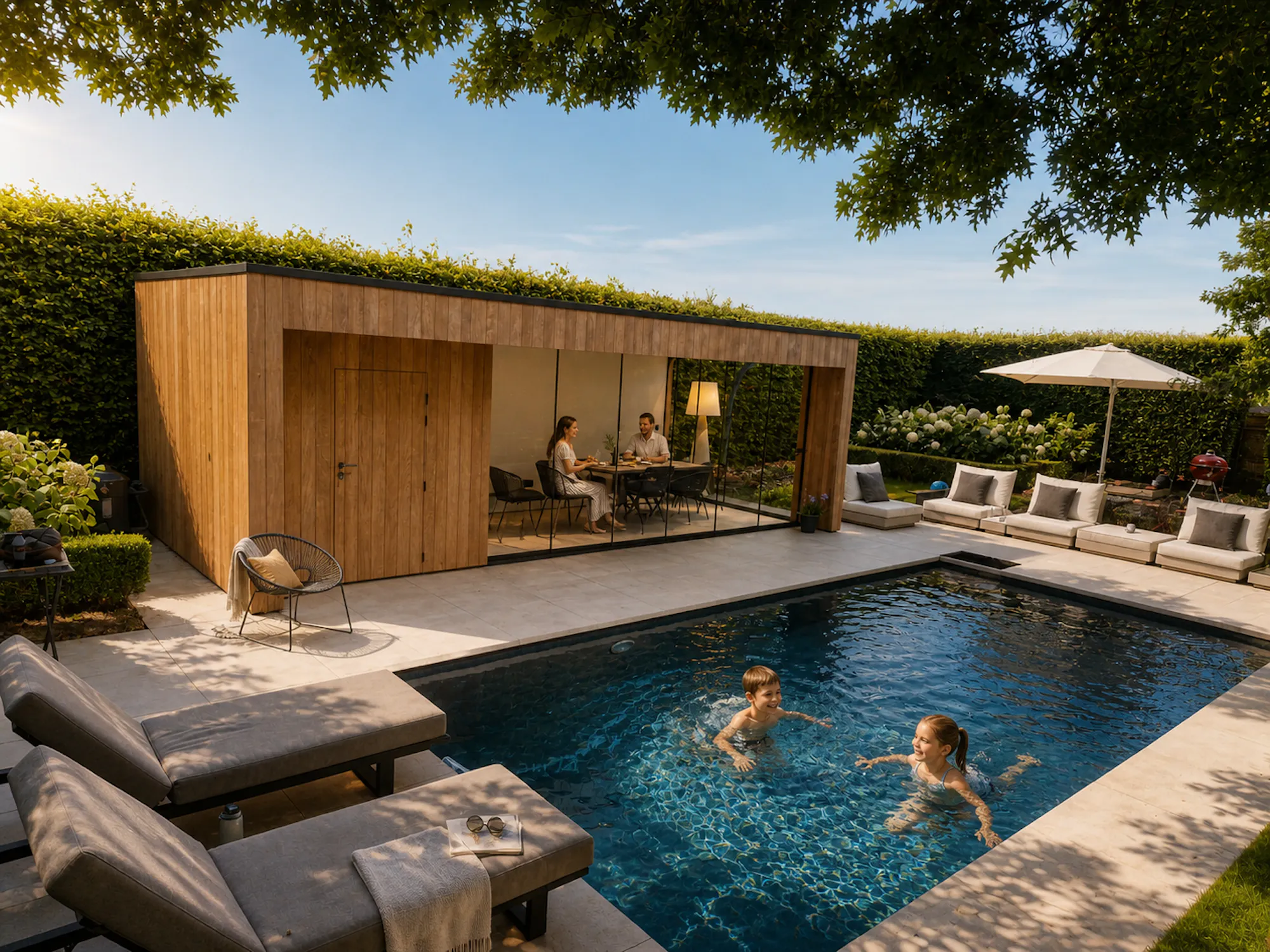 poolhouse in frake hardhout ecologisch