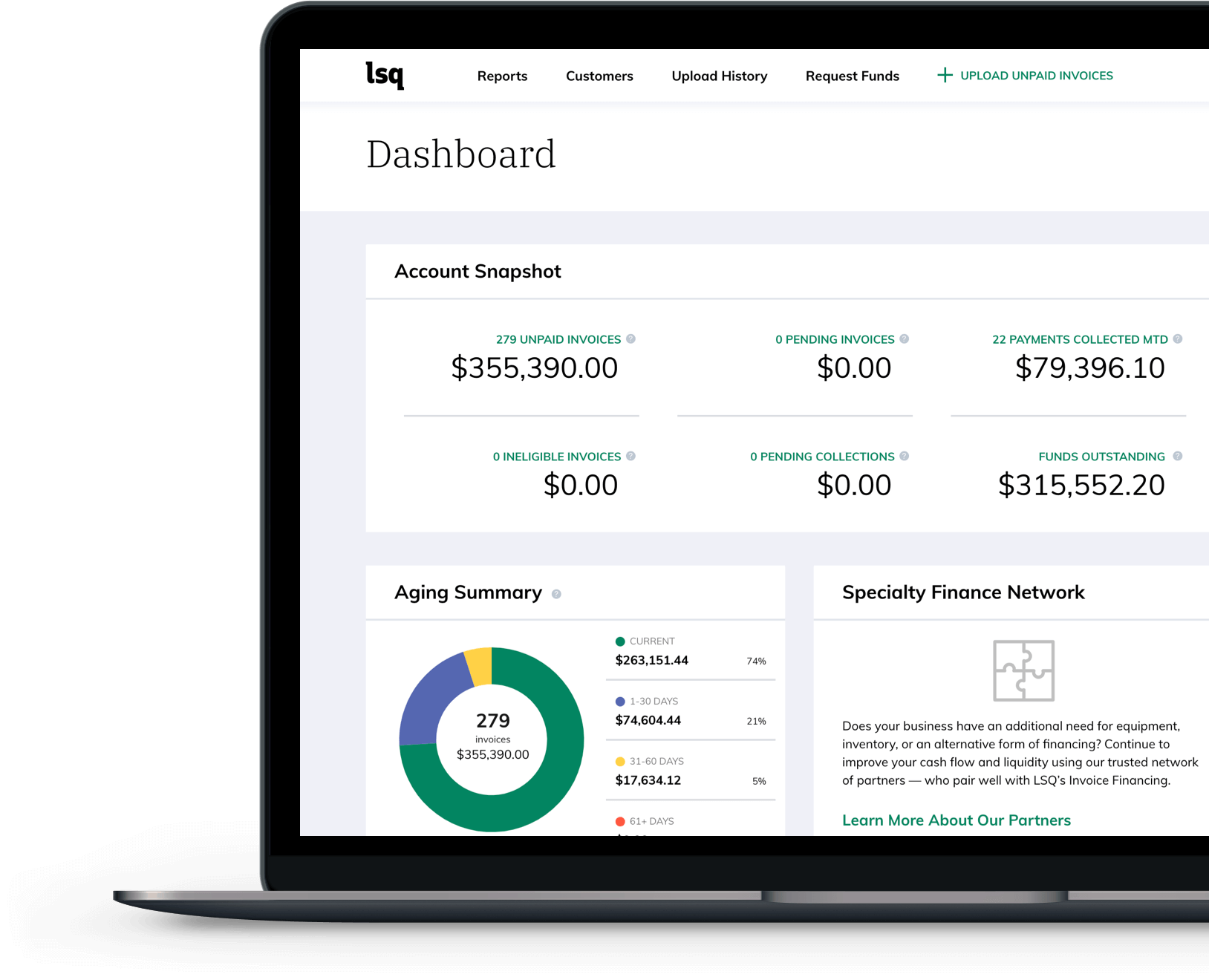 LSQ Dashboard laptop mockup