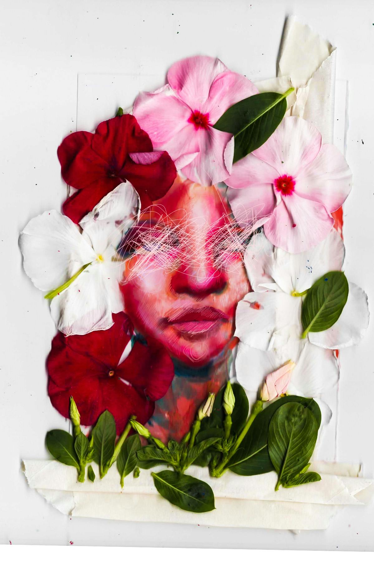 Mixed media with flowers
