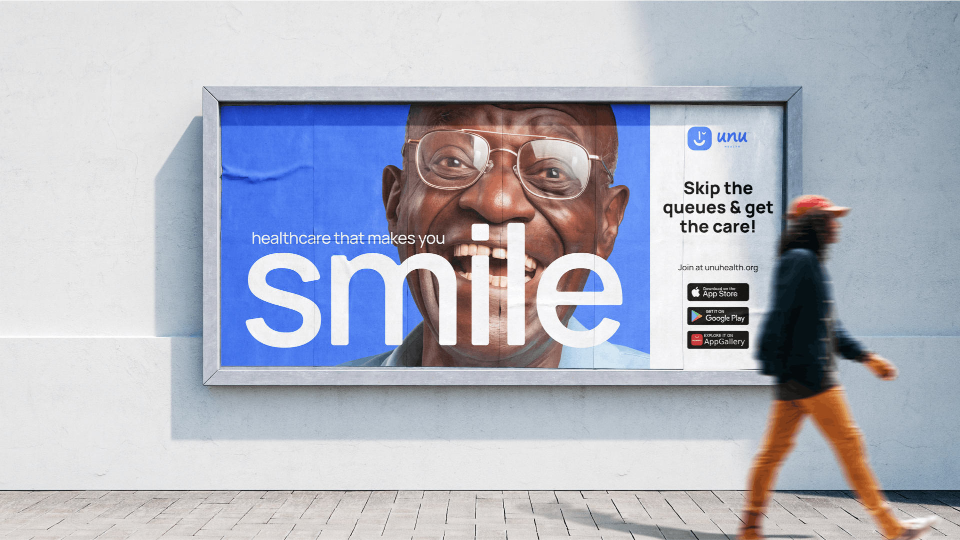 Unu Health poster with person walking past