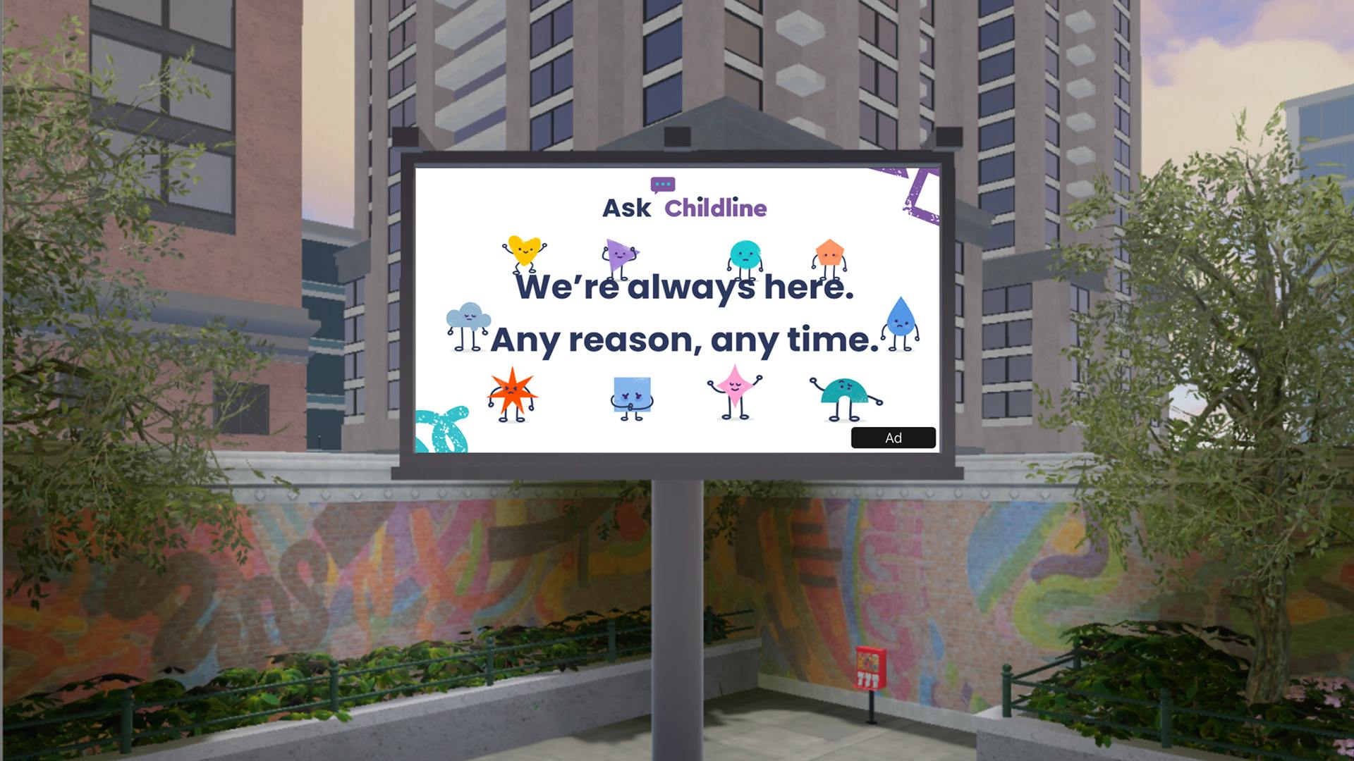 Another screenshot of a Childline ad in a Roblox game