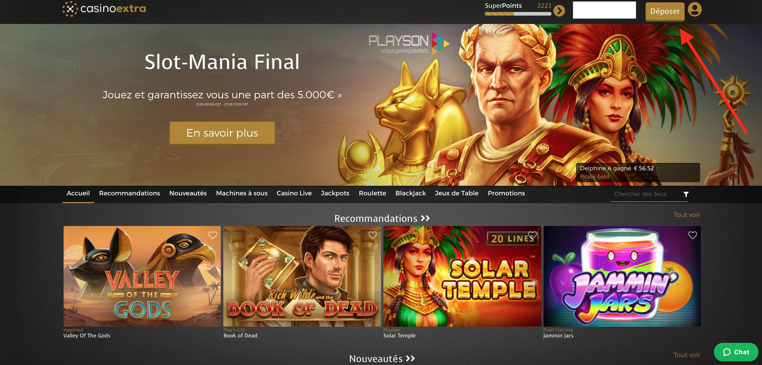 page accueille casino extra