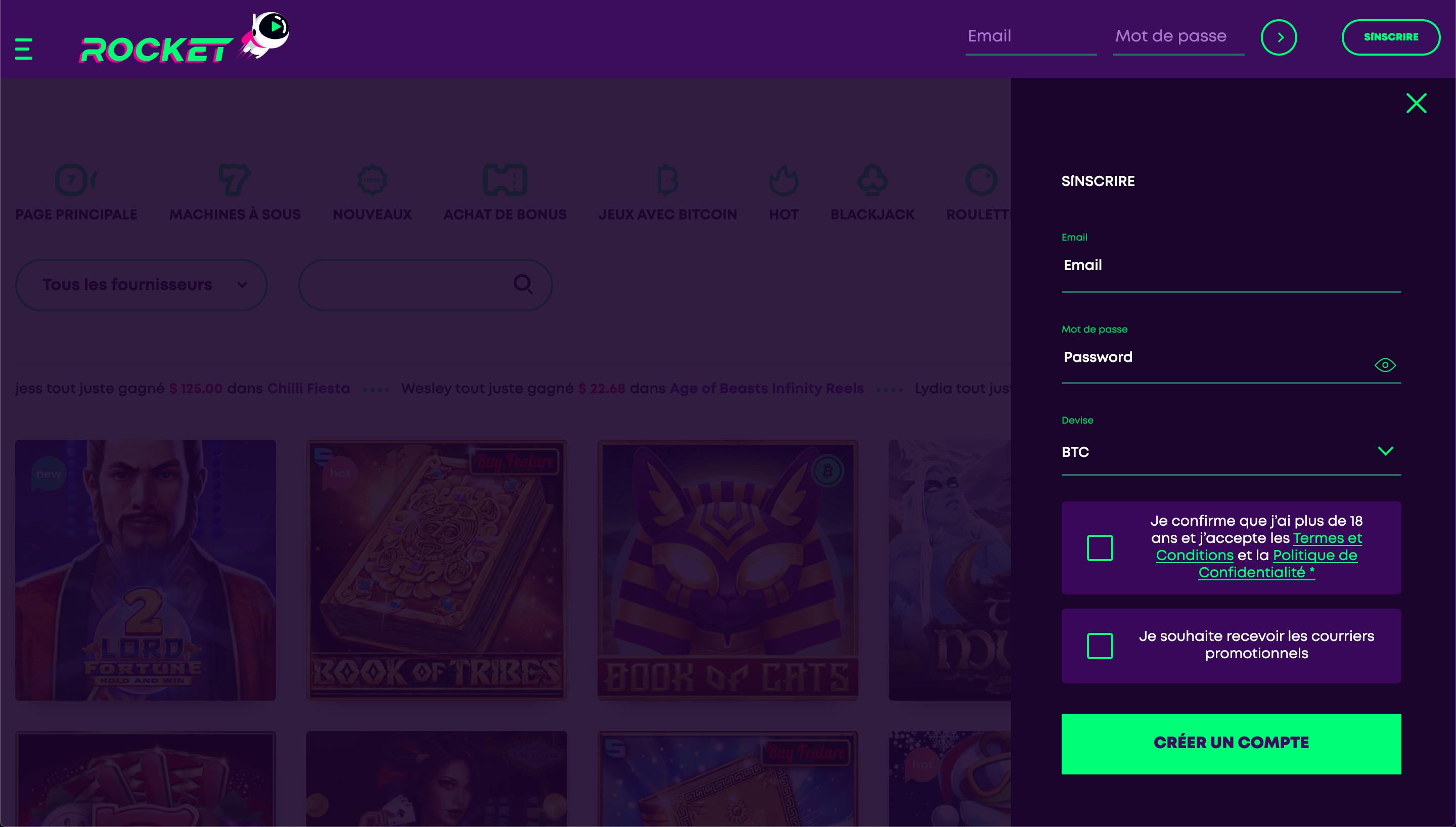 inscription casino rocket