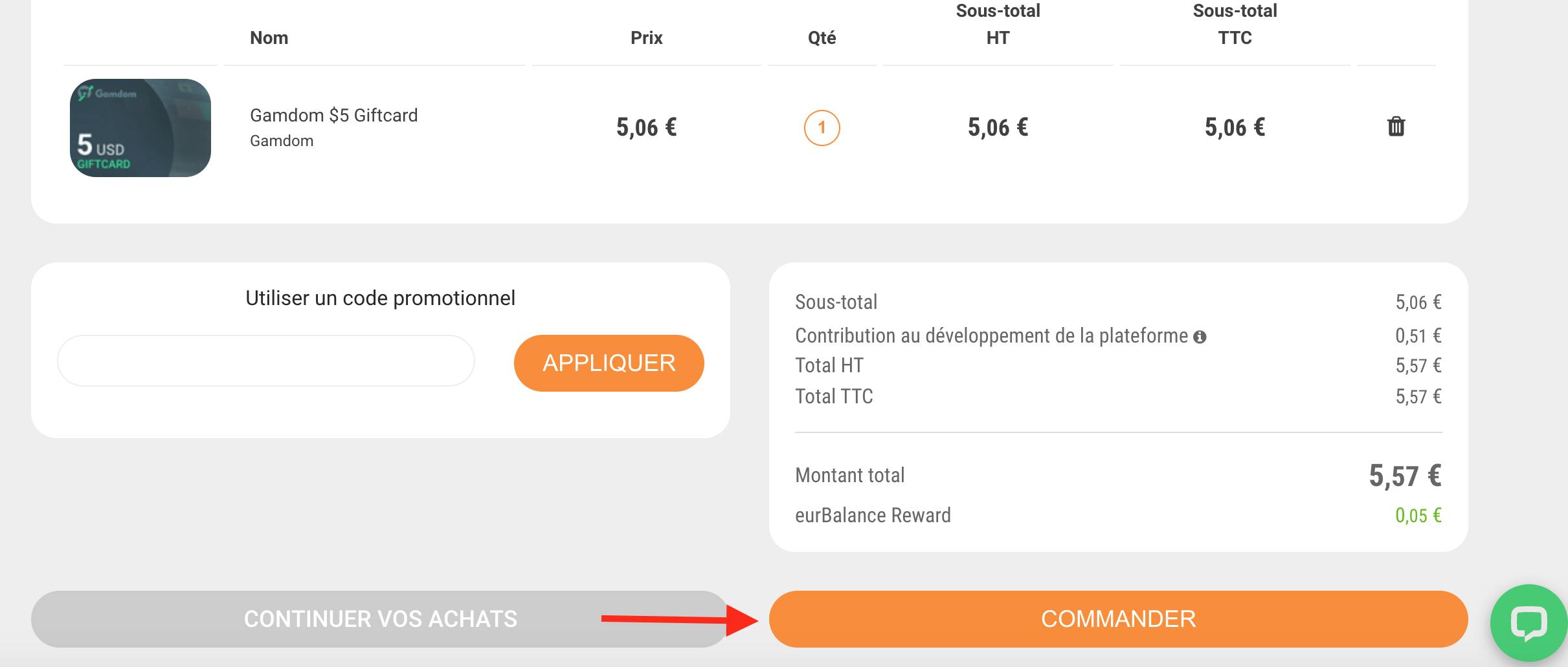 gamdom carte à 5 euros poursuite achat