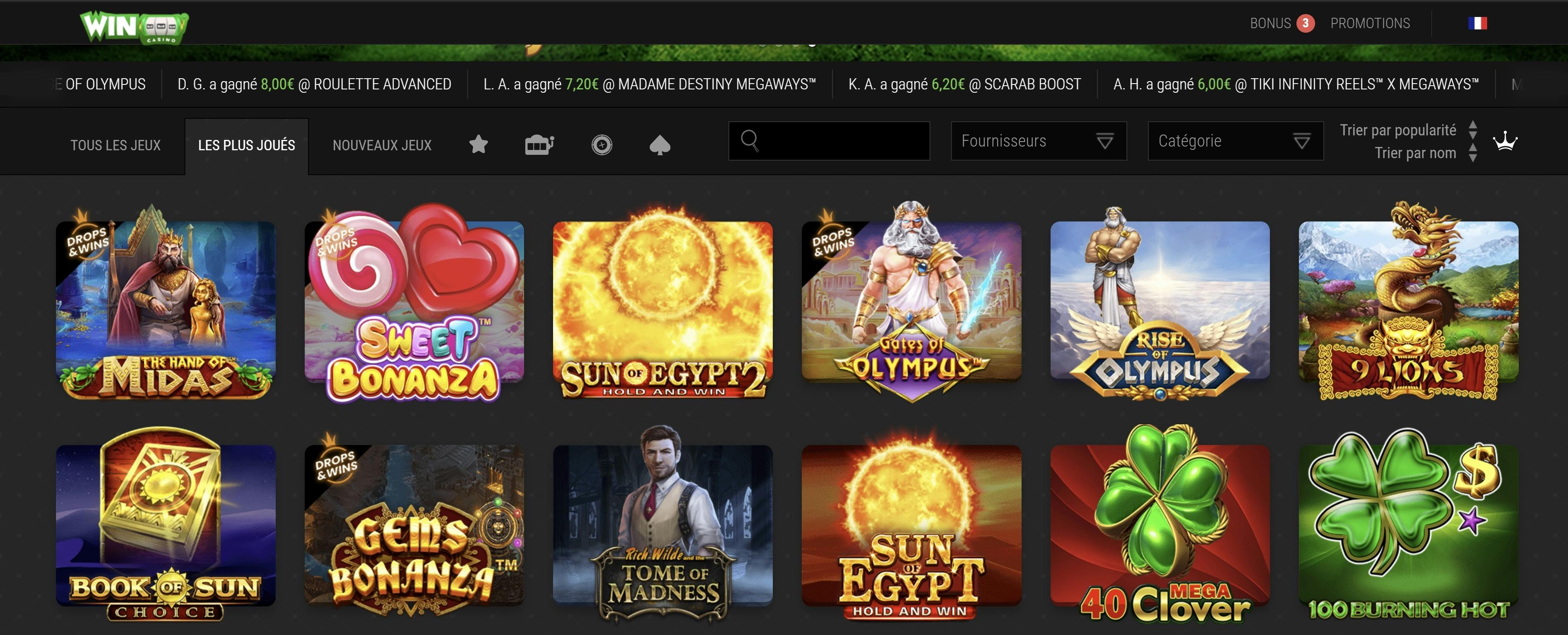 Winoui casinos jeux