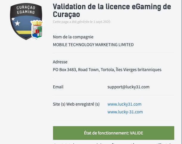 Licence Lucky31