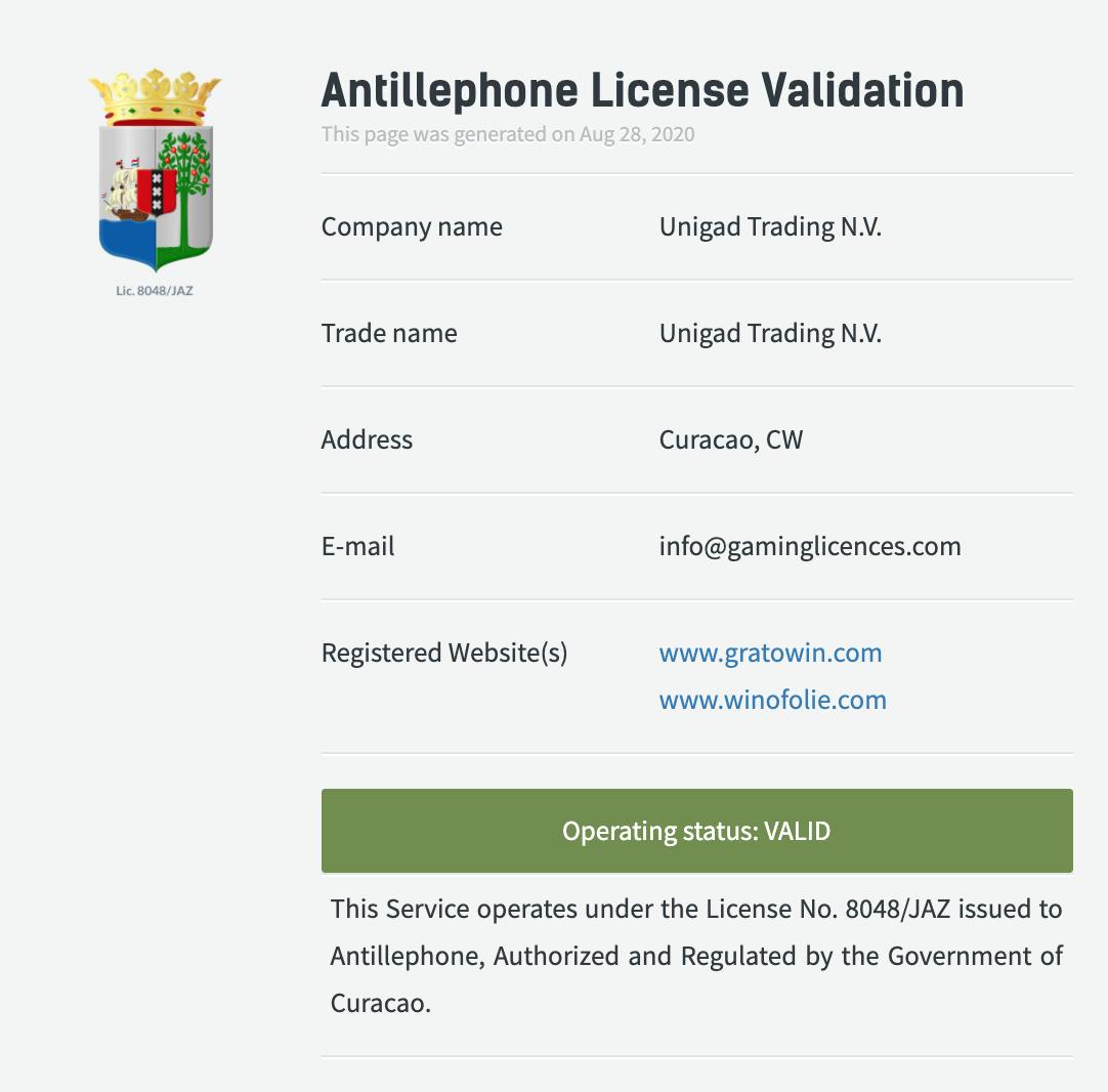 licence curacao gratowin