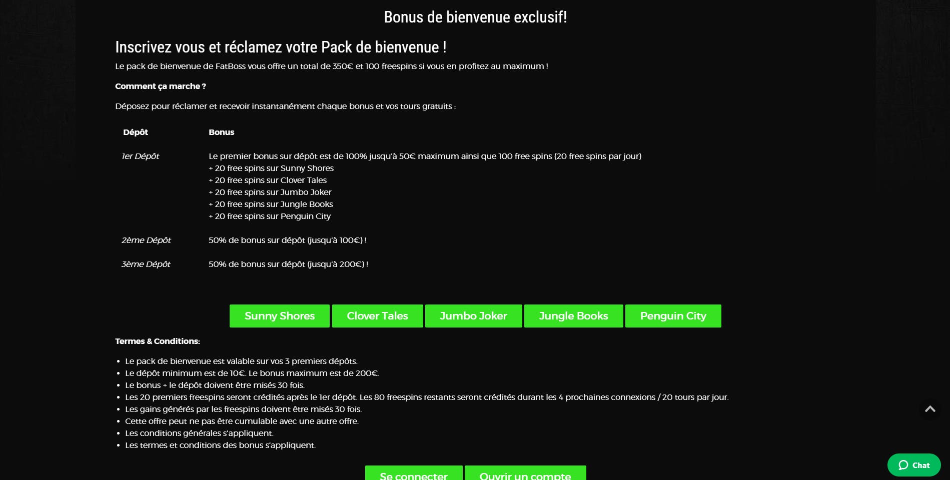 bonus et conditions