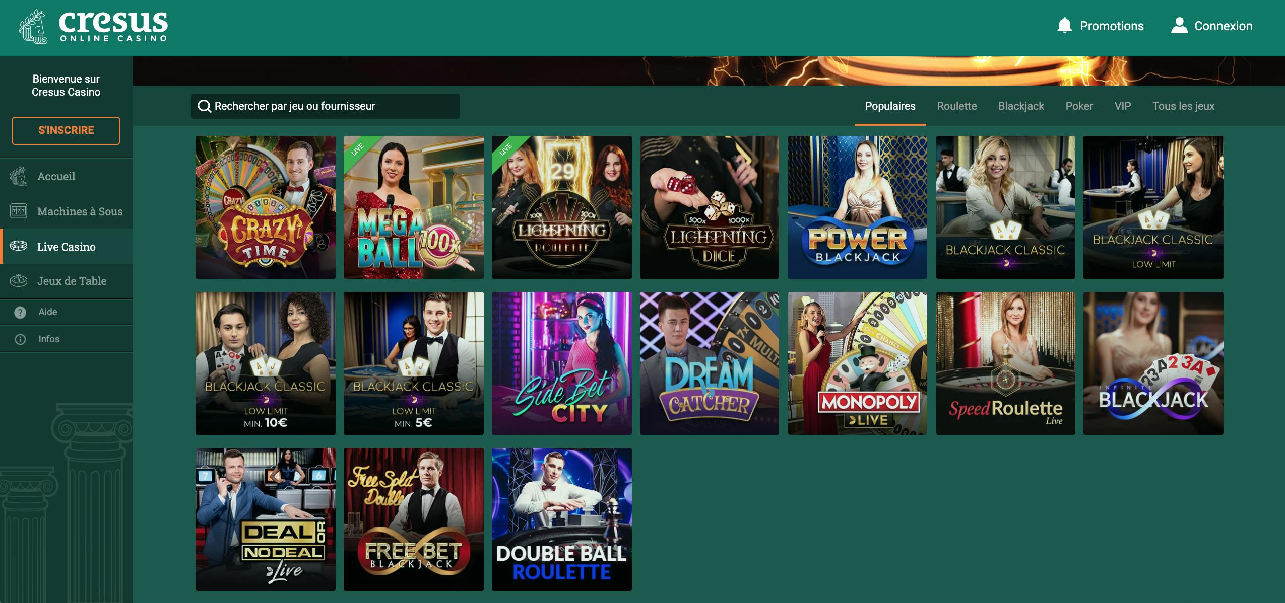 live casino cresus casino