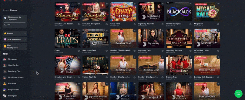 evolution gaming sur ce casino