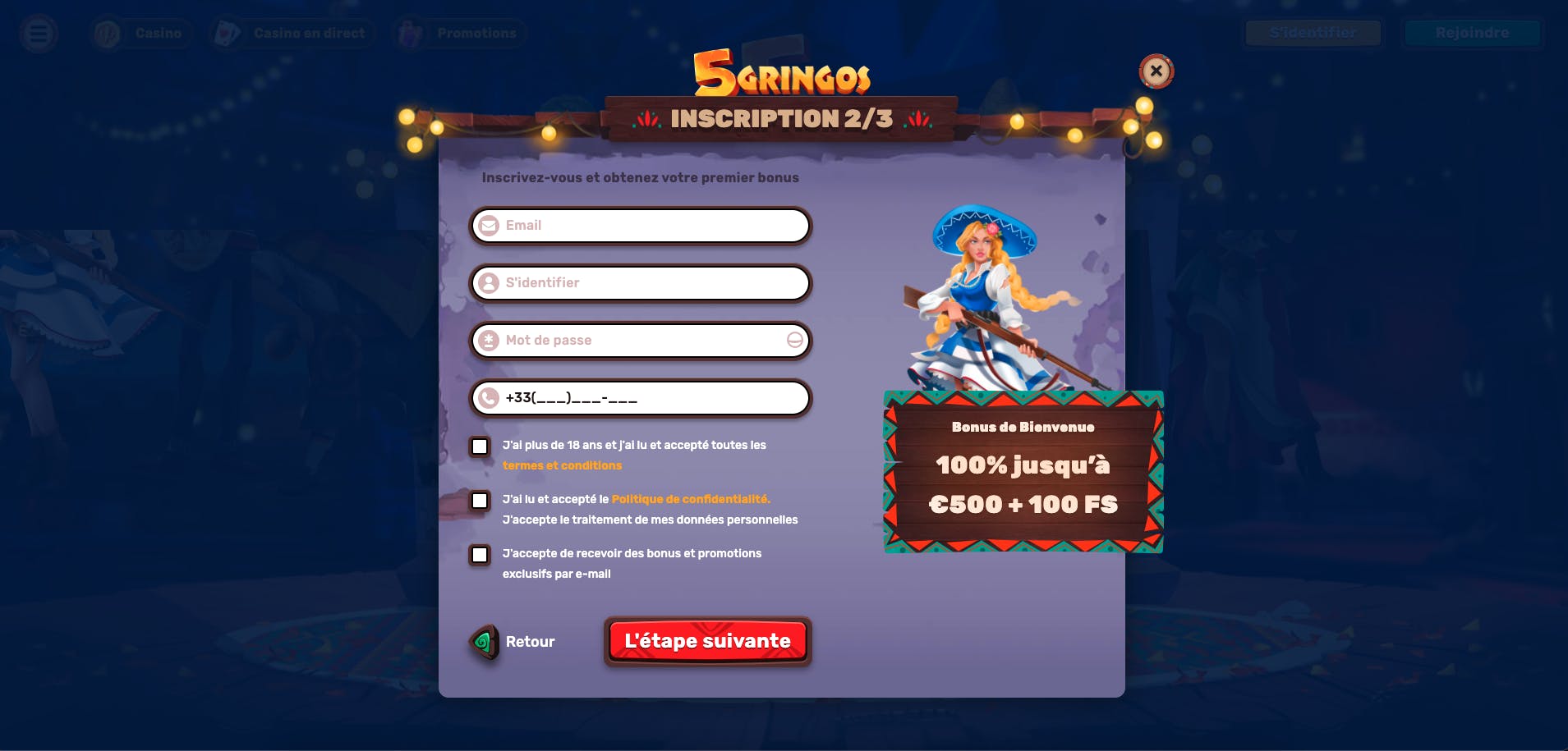Informations à remplir lors de l'inscription sur 5Gringos