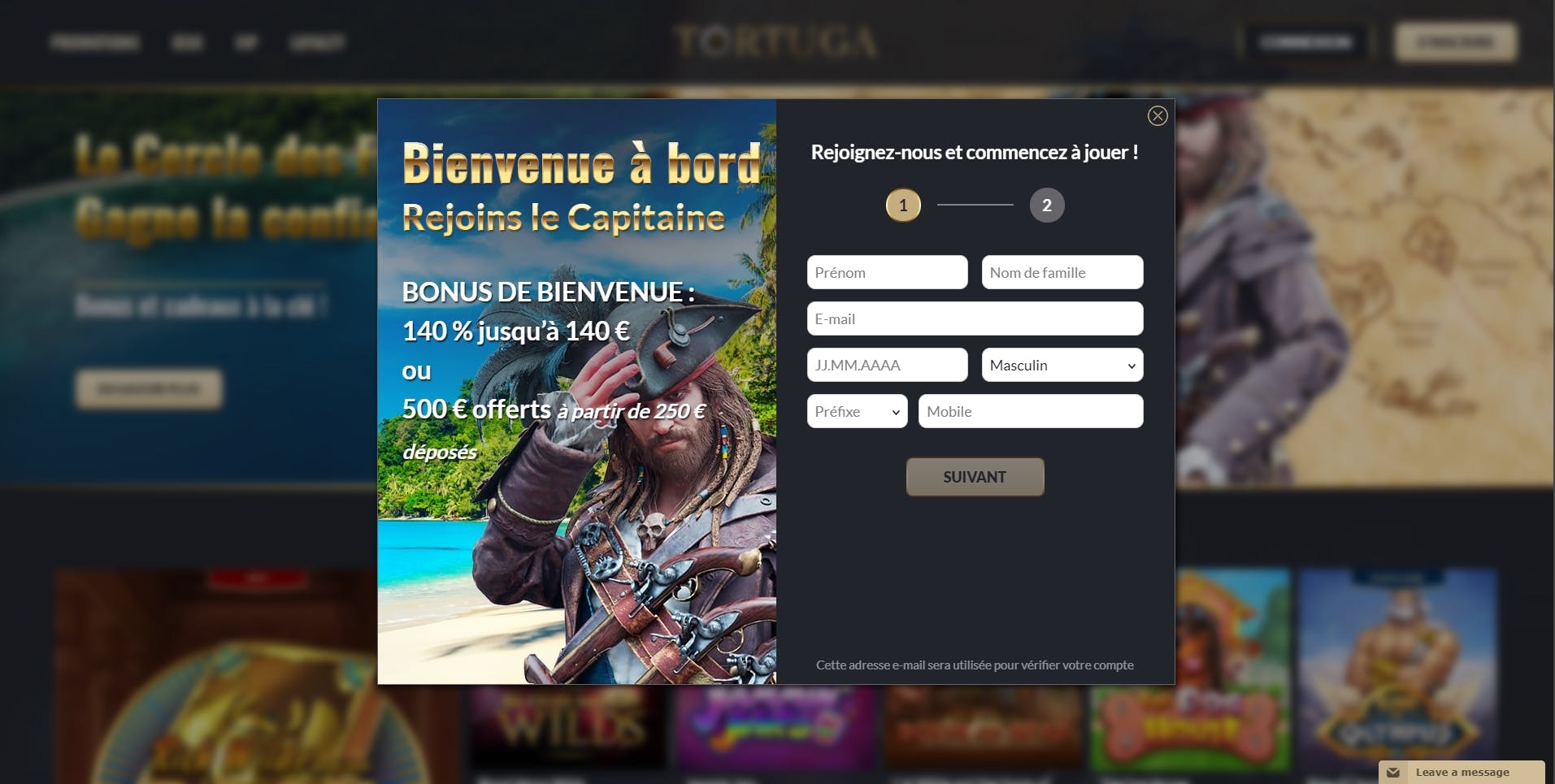 inscription sur casino tortuga