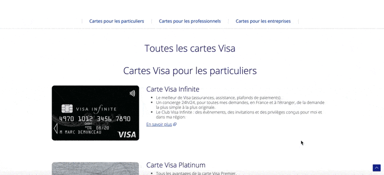 toutes les cartes visa