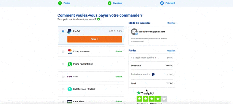 moyen disponible pour acheter du cashlib
