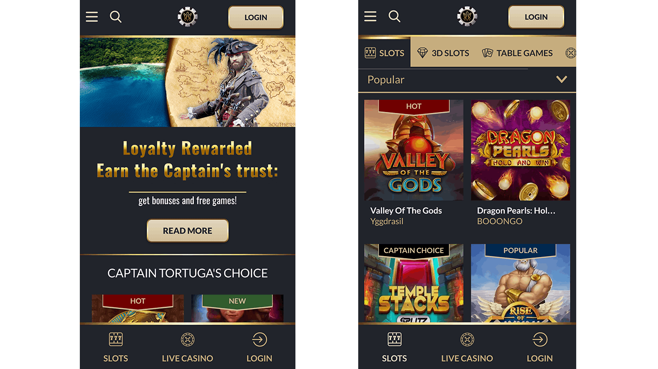 Version mobile Apple et Android du casino tortuga