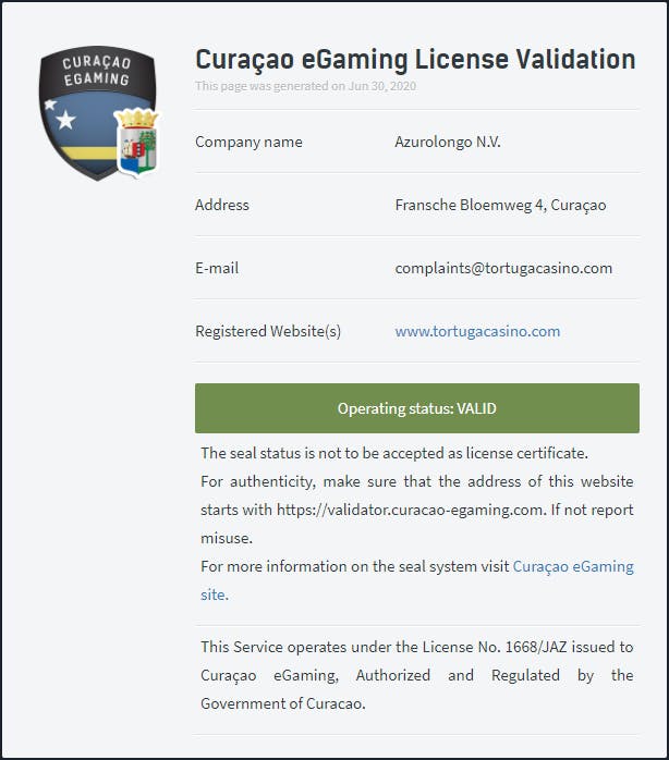 licence curaçao tortuga