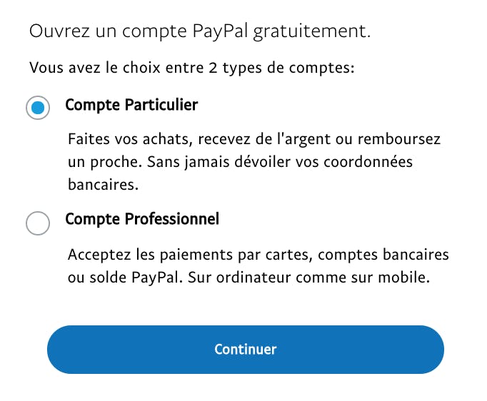 paypal compte particulier ou pro