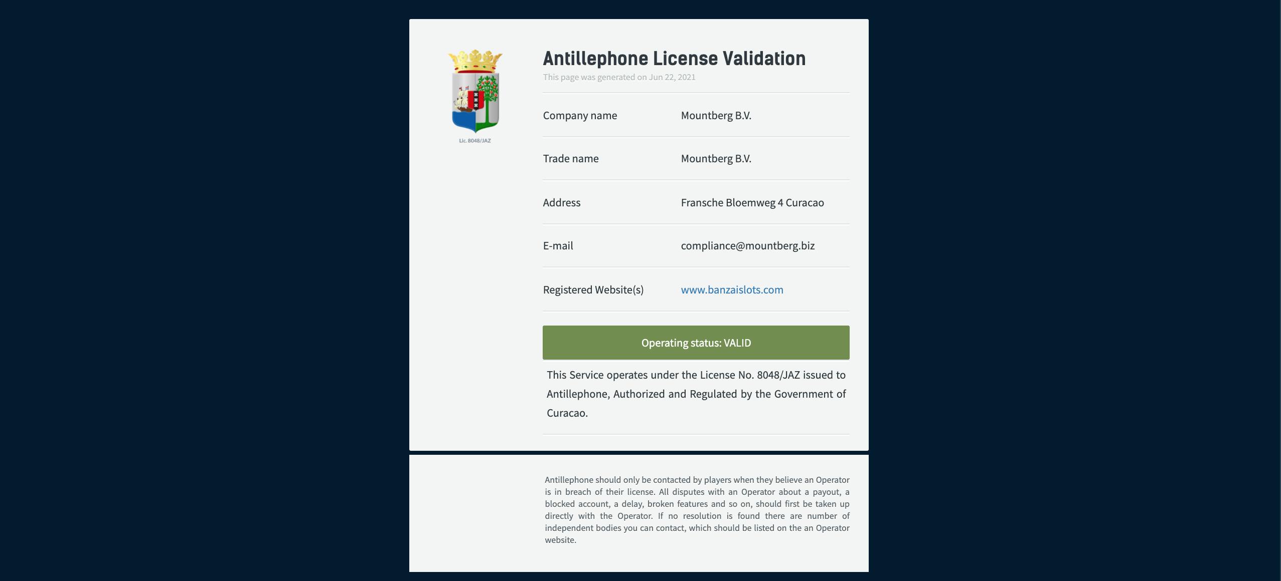 Licence curaçao de Banzai
