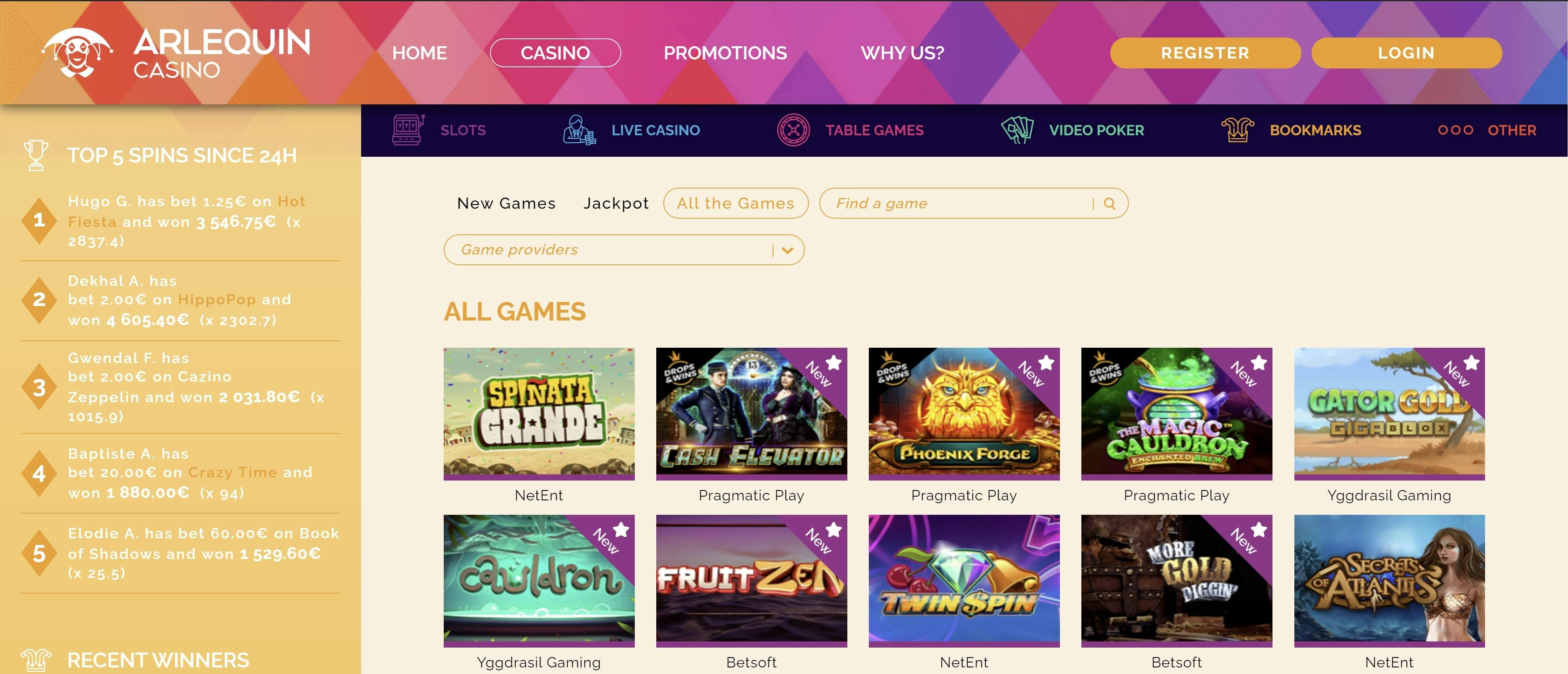 Arlequin Casino jeux