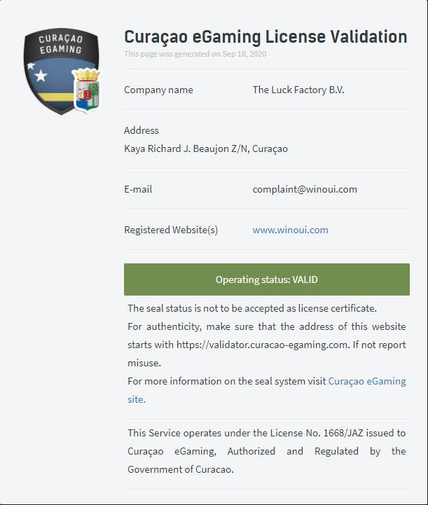 licence curaçao winoui