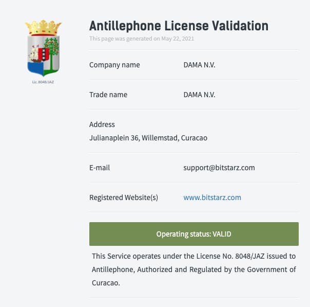 bitstarz license