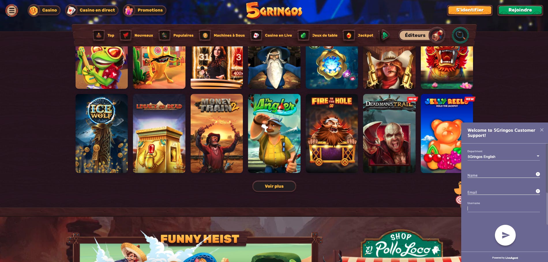 Support sur le casino en ligne 5Gringos