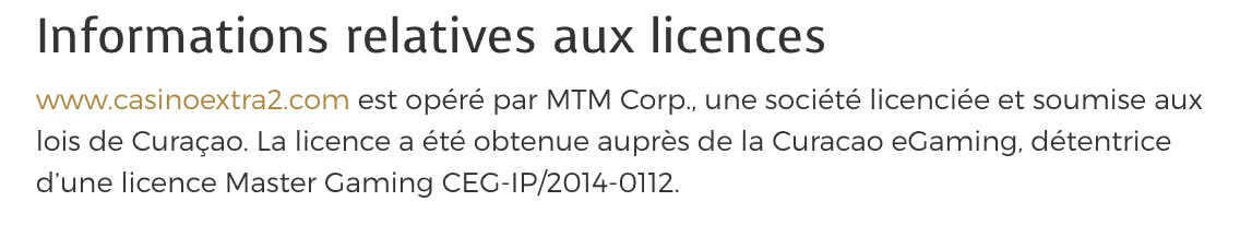 Curacao licence Casino Extra