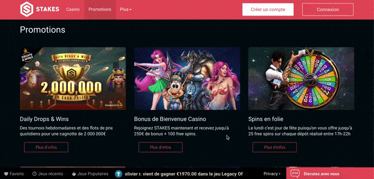 les promotions disponibles sur Stakes