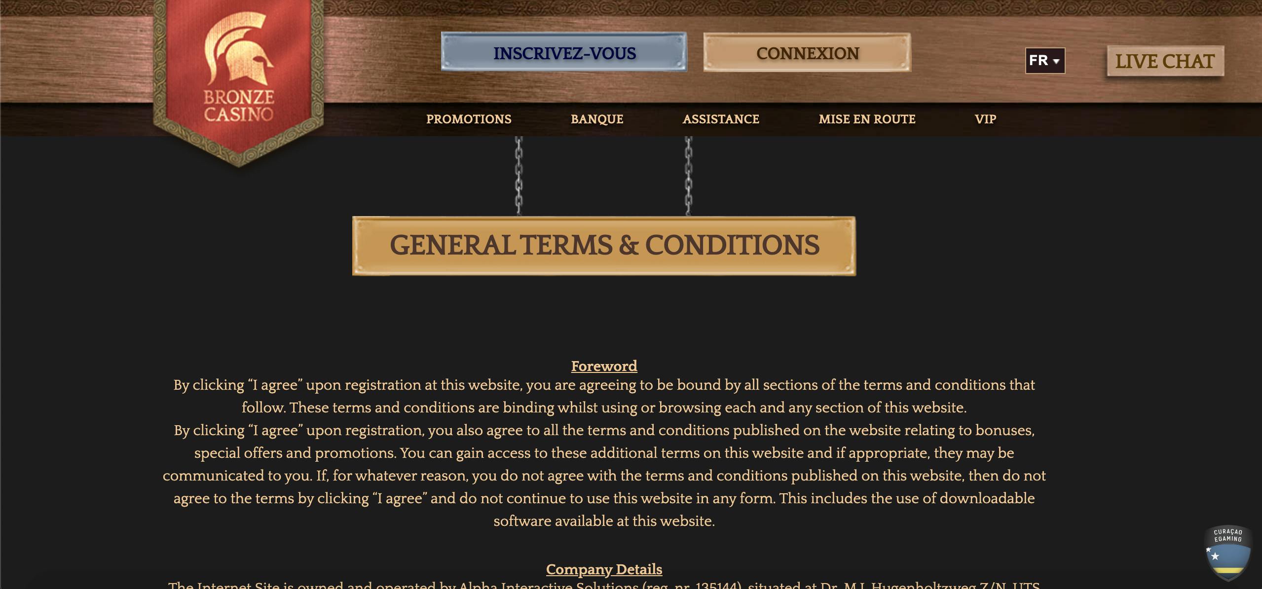 changing langage bronze casino