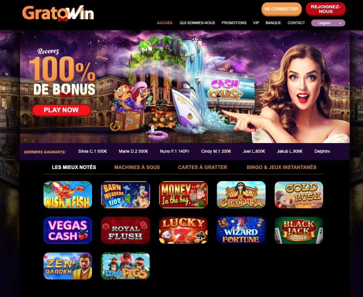 Page d'accueil du casino en ligne Gratowin.