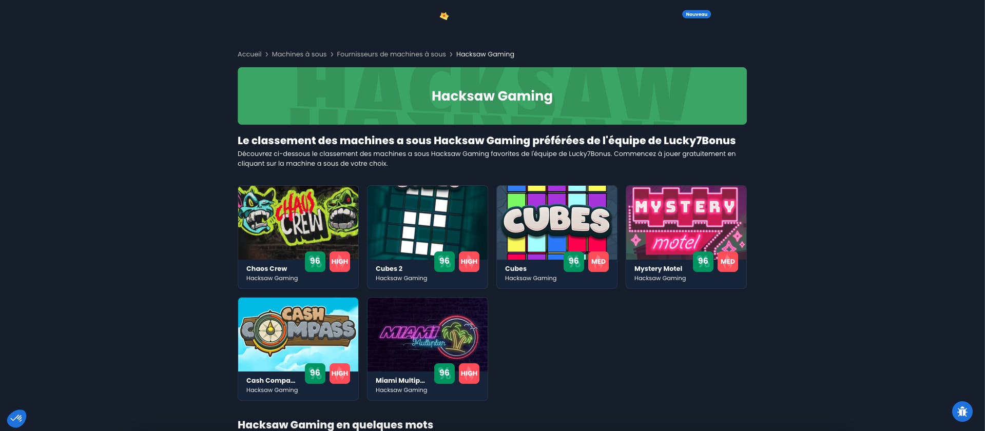 Toutes les machines a sous d’Hacksaw Gaming sont à essayer gratuitement sur Lucky7Bonus