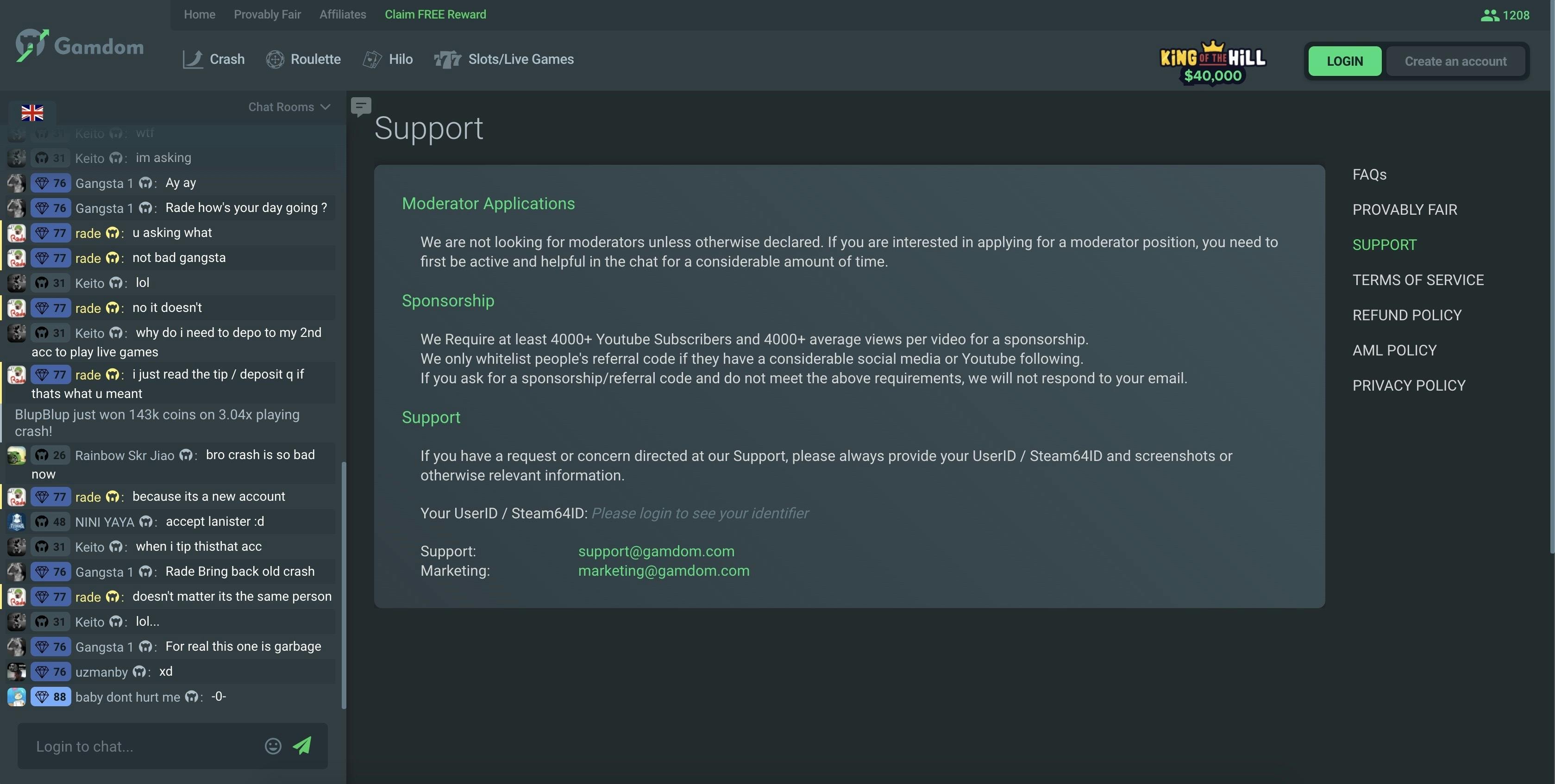 support gamdom