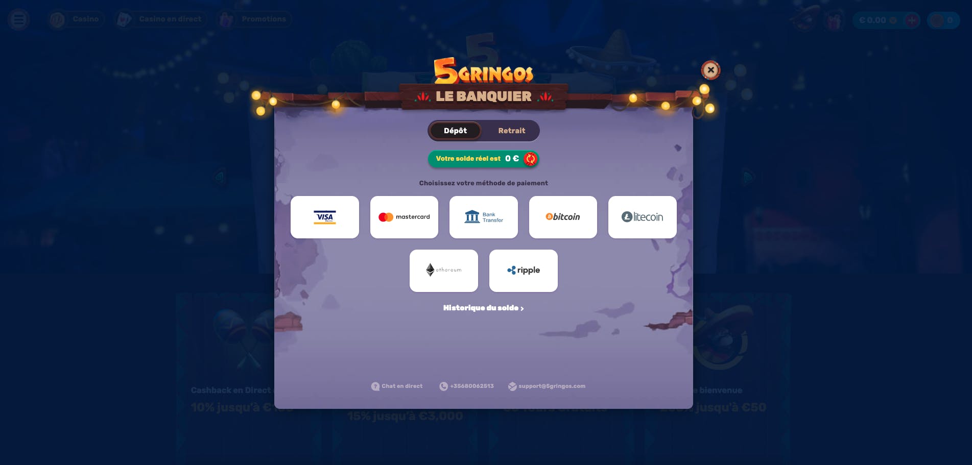 Méthode de dépôt disponible sur 5Gringos