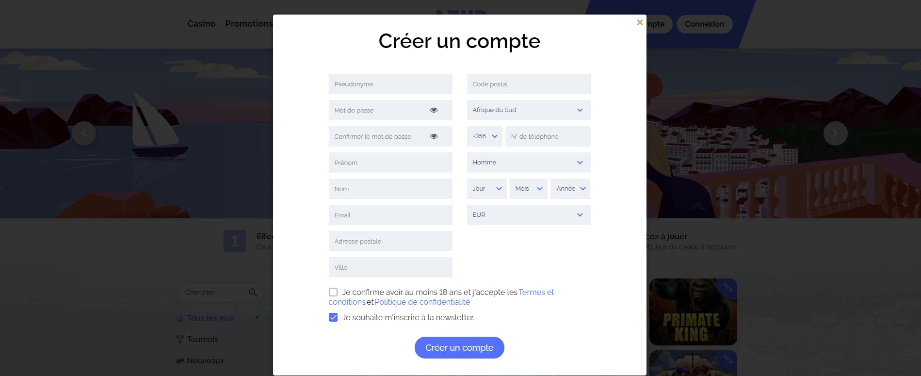 register azur casino