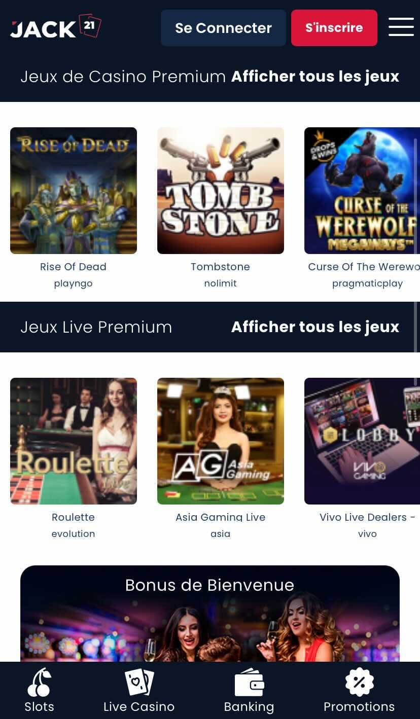 Jack21 sur mobile
