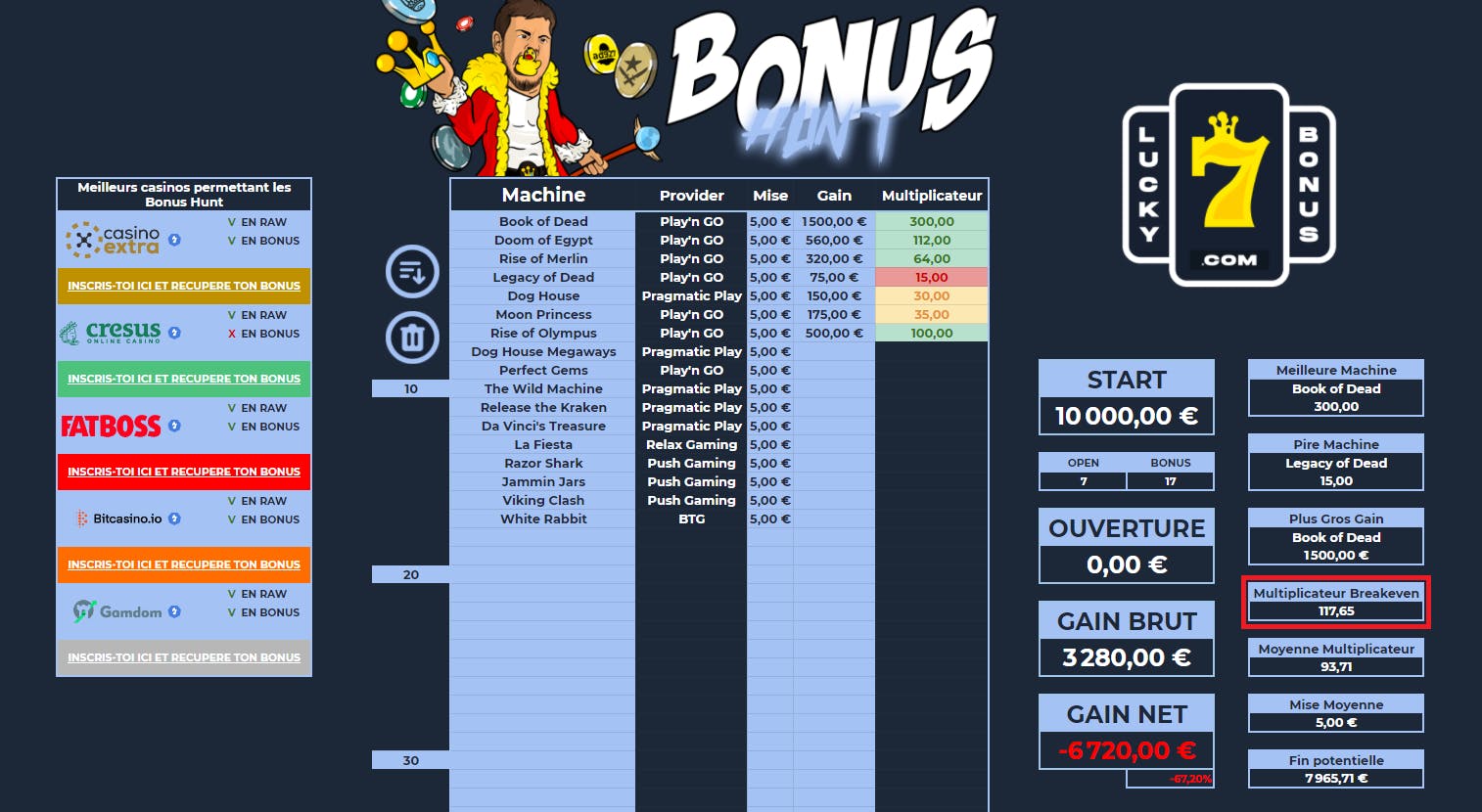 screenshot bonus hunt board