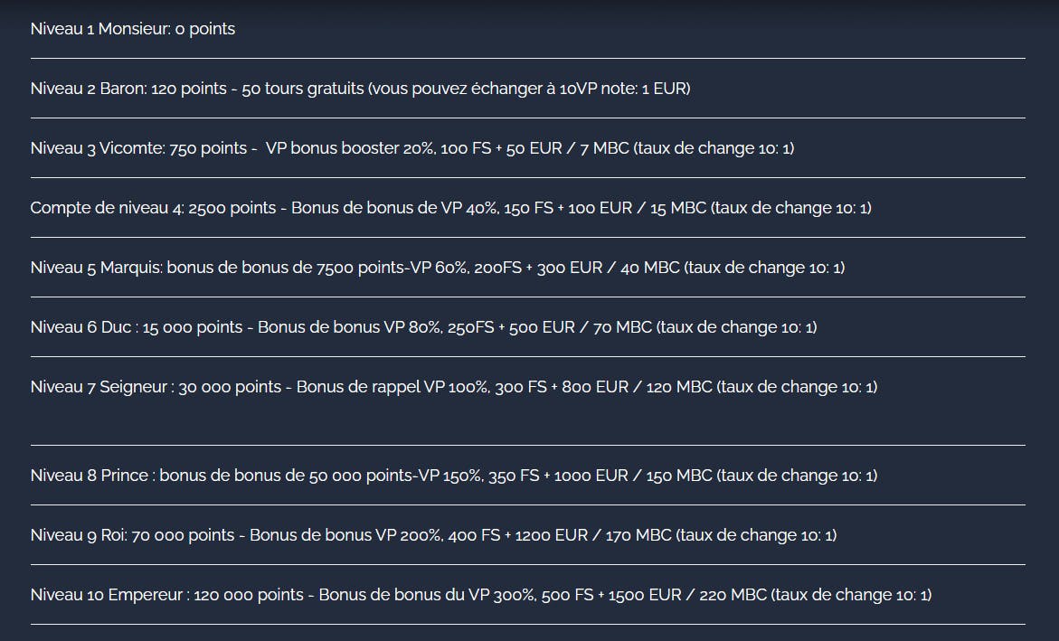 systeme de niveaux de montecryptos